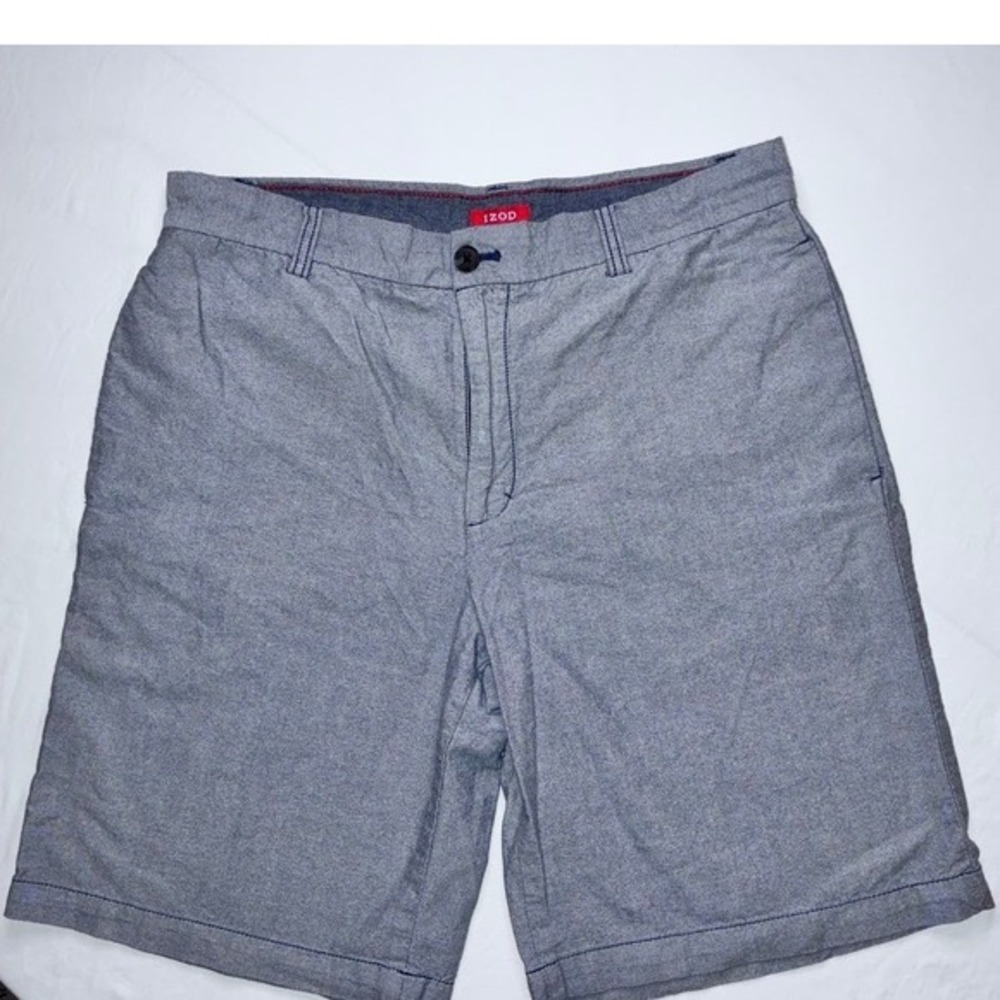 IZOD Mens Heather Gray Chino Shorts Flat Front Casual Size 34